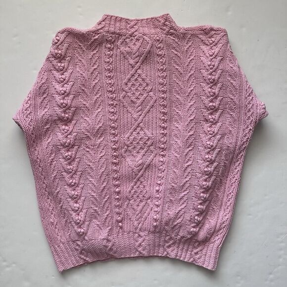 Vintage Express Hand Knitted Sweater Pom Pom Knit Mock Neck Pink Women’s Size M - Picture 8 of 12